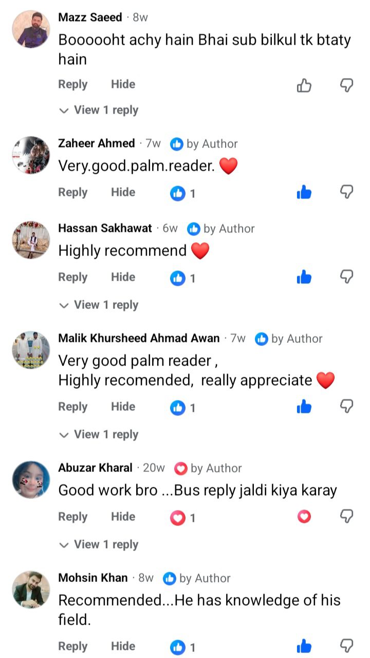 Facebook review of Ejaz Reads palm reading service
